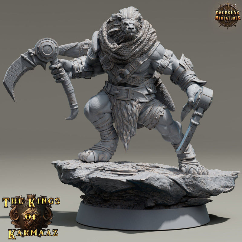 Leonin LionFolk Fighter Barbarian | 28mm, 32mm, 54mm, 75mm Scales,100mm Tall | Dungeons and Dragons D&D 5e | Pathfinder| Daybreak Miniatures - Only-Games