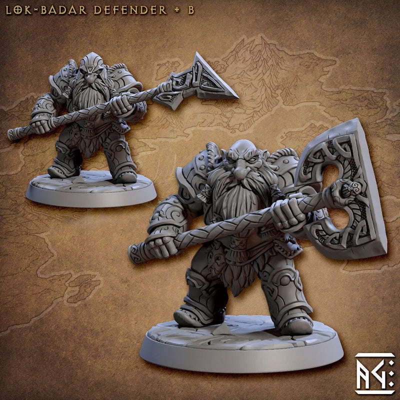 Male Fighter Dwarf  with Axe, Halberd and Helm | 28mm, 32mm, 54mm, 75mm Scale Miniature | Dungeons and Dragons | Artisan Guild - Only-Games