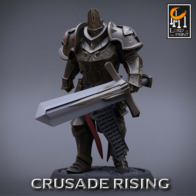 Paladin Knight Templar Unpainted Miniature | 28mm, 32mm,54mm,75mm, 100mm Scales | Dungeons and Dragons | Pathfinder | Lord of The Print - Only-Games