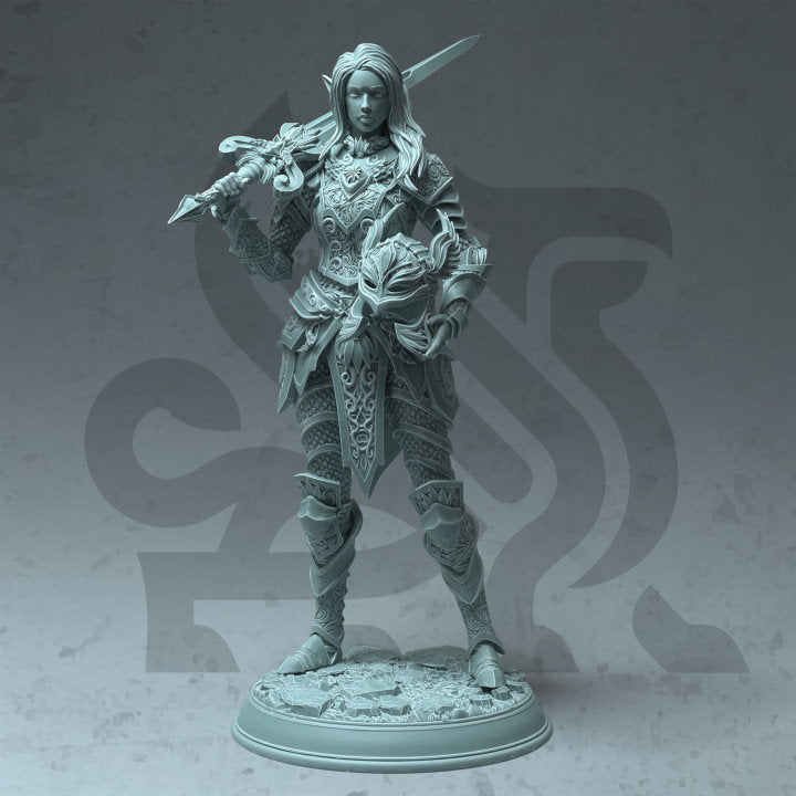 Female High Elf Paladin Fighter Spell blade, Moon Elf,  Eladrin Miniature | 28mm, 32mm,54mm,75mm, 100mm Scales | Dungeons and Dragons  5E - Only-Games