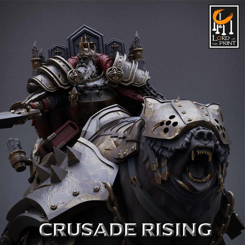 Human Paladin King Knight Templar on Armored Giant Bear, Cavalier PC NPC |  Dungeons and Dragons 5e  | 28mm,32mm,75mm Scale | Pathfinder | - Only-Games