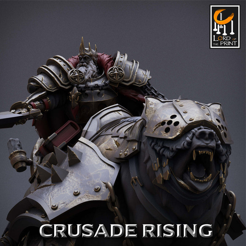 Human Paladin King Knight Templar on Armored Giant Bear, Cavalier PC NPC |  Dungeons and Dragons 5e  | 28mm,32mm,75mm Scale | Pathfinder | - Only-Games