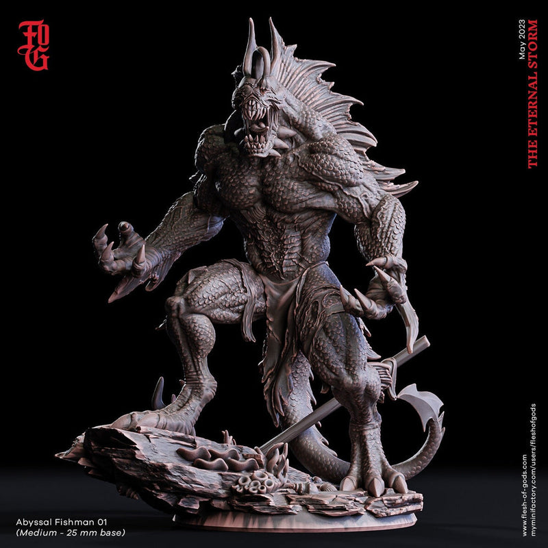 Sahuagin, Sea Devil humanoid | 28mm, 32mm,54mm,75mm,100mm Scales | Monster Mini Minis -D&D 5e Pathfinder Figurine | Flesh of Gods - Only-Games