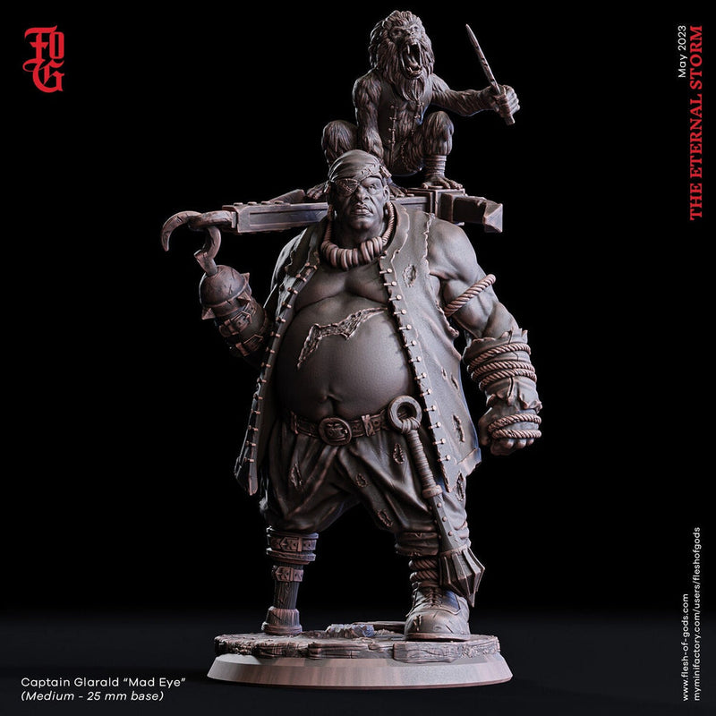 Swashbuckler Pirate Captain Fighter | 28mm, 32mm,54mm,75mm,100mm Scales | Player Character Mini  -D&D 5e Pathfinder Figurine |Flesh of Gods - Only-Games