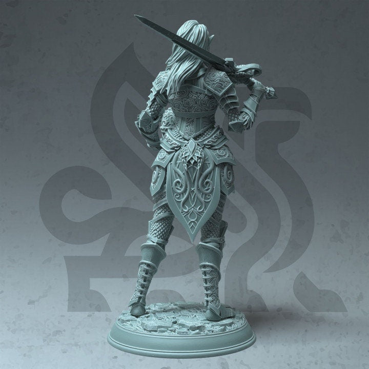 Female High Elf Paladin Fighter Spell blade, Moon Elf,  Eladrin Miniature | 28mm, 32mm,54mm,75mm, 100mm Scales | Dungeons and Dragons  5E - Only-Games