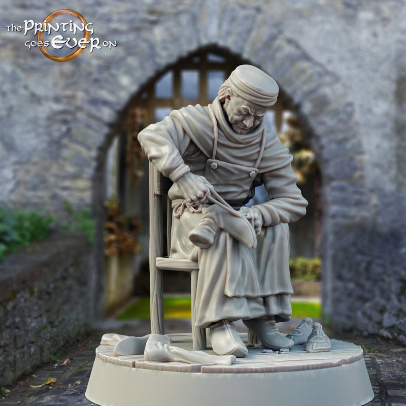 NPC Cobbler Resin Miniature | Available in 28mm, 32mm,54mm,75mm,100mm Scales | Pathfinder Figure DnD | Figurine unpainted | - Only-Games