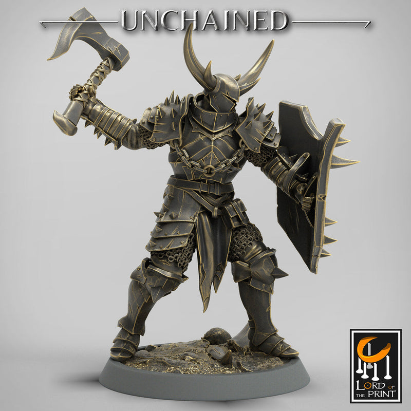 Fighter Axe and Shield, Oathbreaker Paladin, Unpainted Miniature | 28mm, 32mm,54mm 75mm,100mm Scales | Dungeons and Dragons | Pathfinder - Only-Games