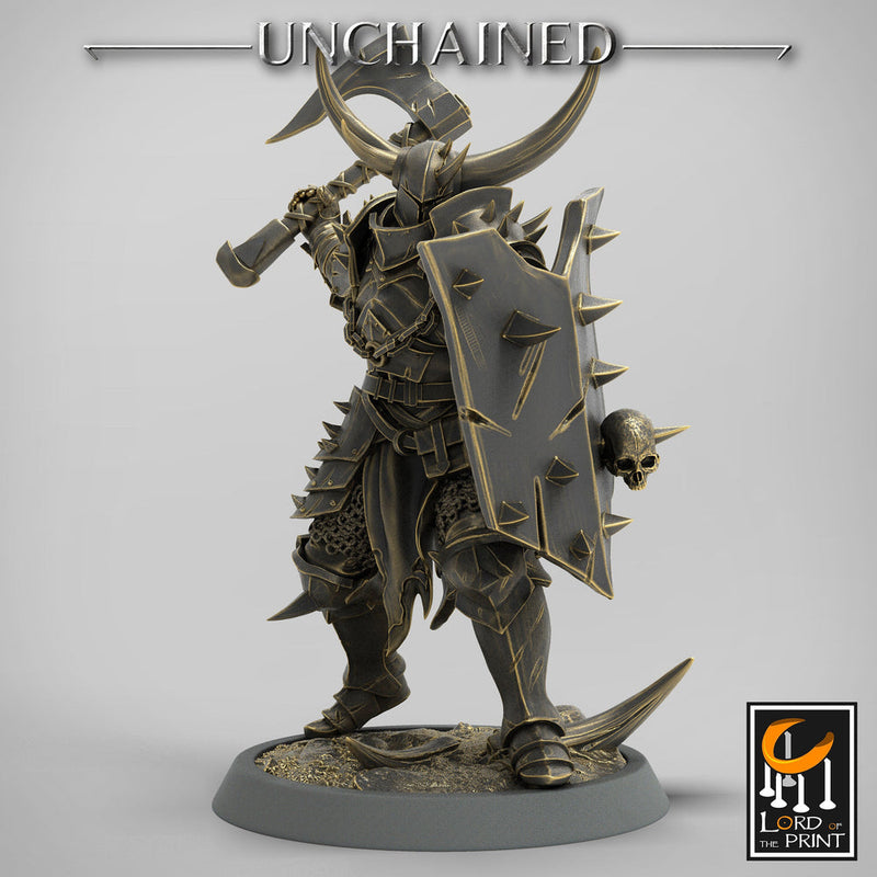 Fighter Axe and Shield, Oathbreaker Paladin, Unpainted Miniature | 28mm, 32mm,54mm 75mm,100mm Scales | Dungeons and Dragons | Pathfinder - Only-Games