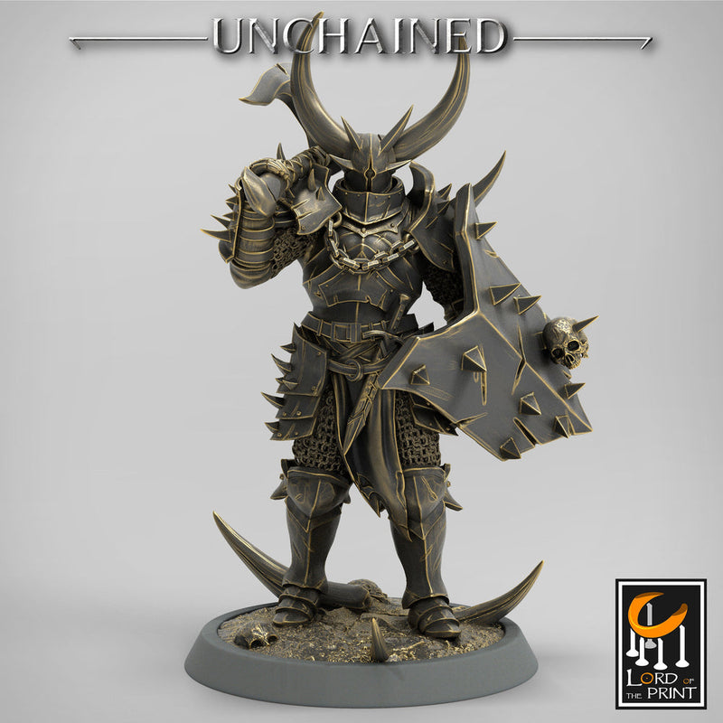 Fighter Axe and Shield, Oathbreaker Paladin, Unpainted Miniature | 28mm, 32mm,54mm 75mm,100mm Scales | Dungeons and Dragons | Pathfinder - Only-Games