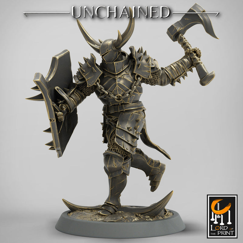 Fighter Axe and Shield, Oathbreaker Paladin, Unpainted Miniature | 28mm, 32mm,54mm 75mm,100mm Scales | Dungeons and Dragons | Pathfinder - Only-Games