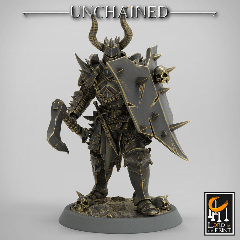 Fighter Axe and Shield, Oathbreaker Paladin, Unpainted Miniature | 28mm, 32mm,54mm 75mm,100mm Scales | Dungeons and Dragons | Pathfinder - Only-Games