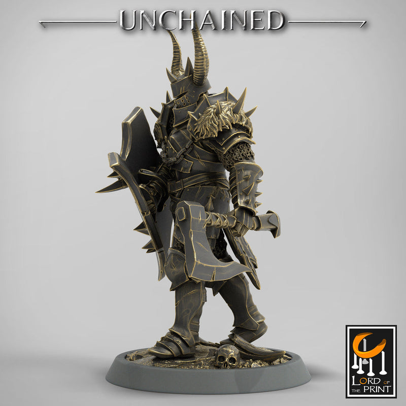 Fighter Axe and Shield, Oathbreaker Paladin, Unpainted Miniature | 28mm, 32mm,54mm 75mm,100mm Scales | Dungeons and Dragons | Pathfinder - Only-Games