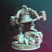 Dwarf  Fighter Barbarian Ranger w/ Dual Hammers Miniature | 28mm, 32mm,54mm,75mm, 100mm Scales | DnD 5e Pathfinder | DM Stash - Only-Games
