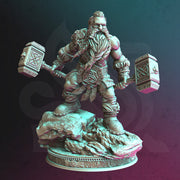 Dwarf  Fighter Barbarian Ranger w/ Dual Hammers Miniature | 28mm, 32mm,54mm,75mm, 100mm Scales | DnD 5e Pathfinder | DM Stash - Only-Games