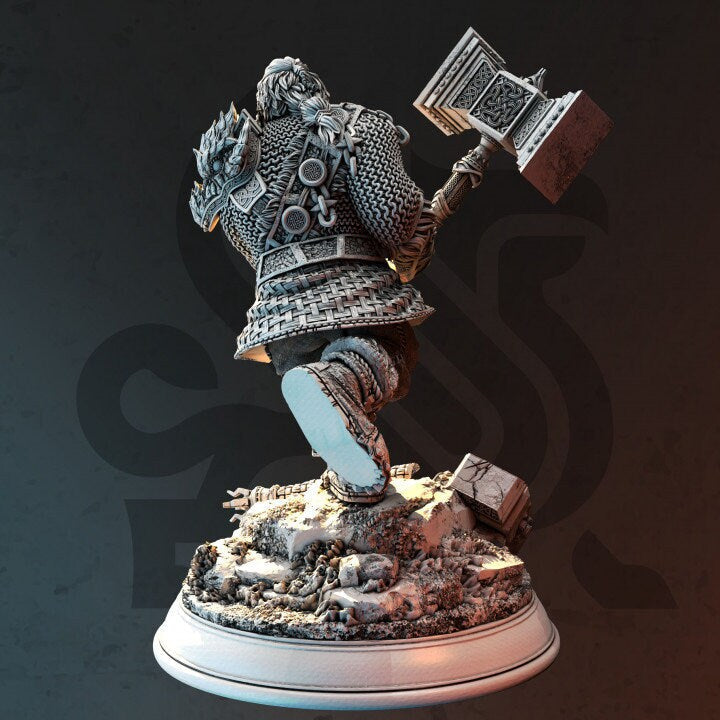 Dwarf Fighter Cleric w/ Hammer & Chainmail Miniature | 28mm, 32mm,54mm,75mm, 100mm Scales | DnD 5e Pathfinder | DM Stash - Only-Games