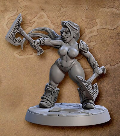 Sexy Pinup Dwarf Female Fighter | 28mm, 32mm, 54mm, 75mm Scale Resin Miniature | Dungeons and Dragons D&D 5e | Pathfinder | Artisan Guild - Only-Games