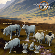 Farm Animals  Resin Miniatures | 28mm,32mm, 54mm,75mm Scale | NPC terrain Props Cow, Horse, Hens | Dungeons and Dragons | Pathfinder | DnD - Only-Games