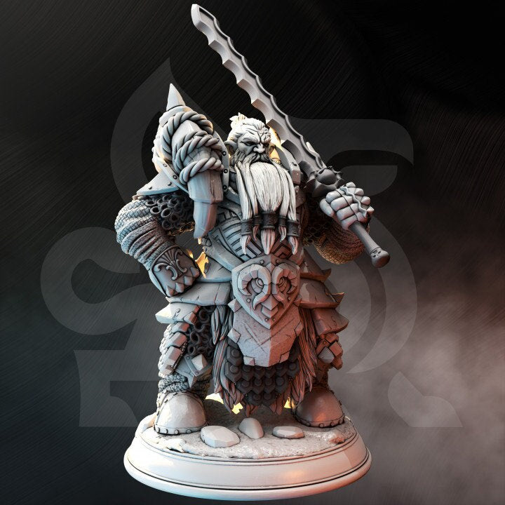 Dwarf Paladin Fighter w/ Sword Miniature | 28mm, 32mm,54mm,75mm, 100mm Scales | Roleplaying games Figure D&D 5e Pathfinder | DM Stash - Only-Games
