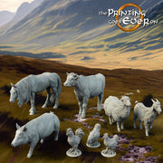Farm Animals  Resin Miniatures | 28mm,32mm, 54mm,75mm Scale | NPC terrain Props Cow, Horse, Hens | Dungeons and Dragons | Pathfinder | DnD - Only-Games