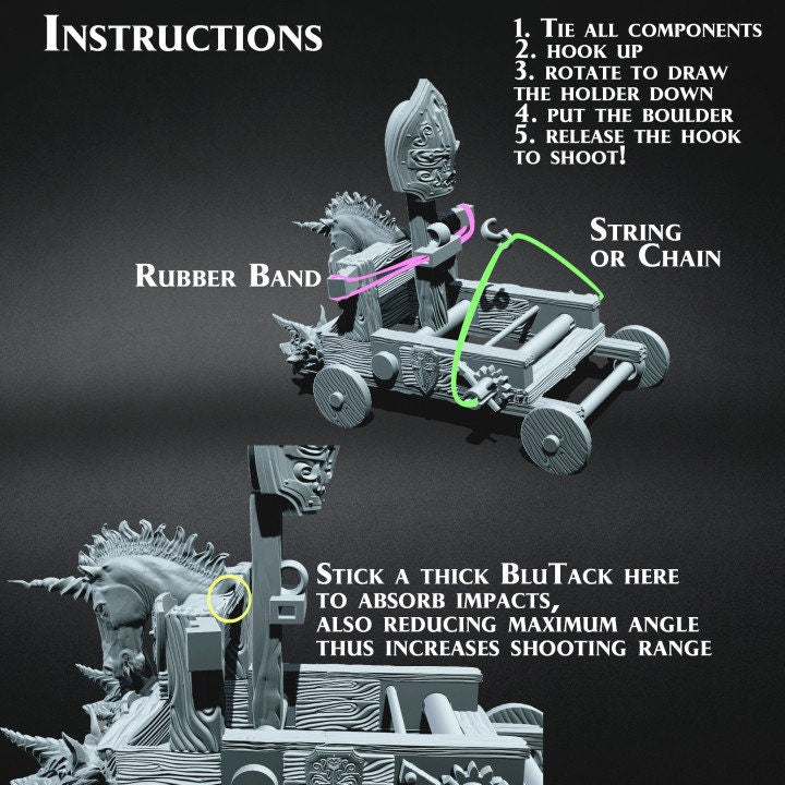 Large Functional Catapult (2 versions) miniature Prop | 28mm, 32mm Scales| Dungeons and Dragons 5e Miniatures | Pathfinder | Figurine DnD | - Only-Games