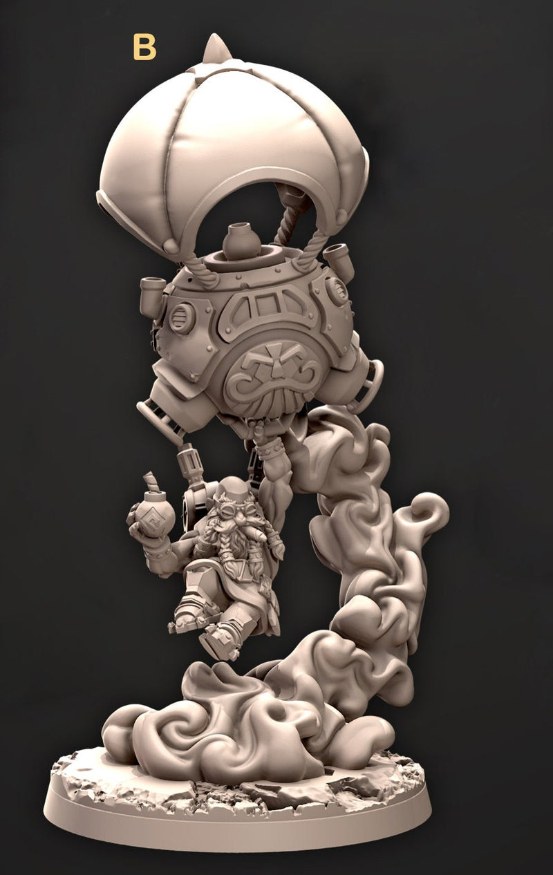 Dwarf Flying Artificer Engineer Miniatures |Dungeons & Dragons Spelljammer | 28mm,32mm,54mm Scale | Pathfinder | Wargames TTRPG |Cast N Play - Only-Games