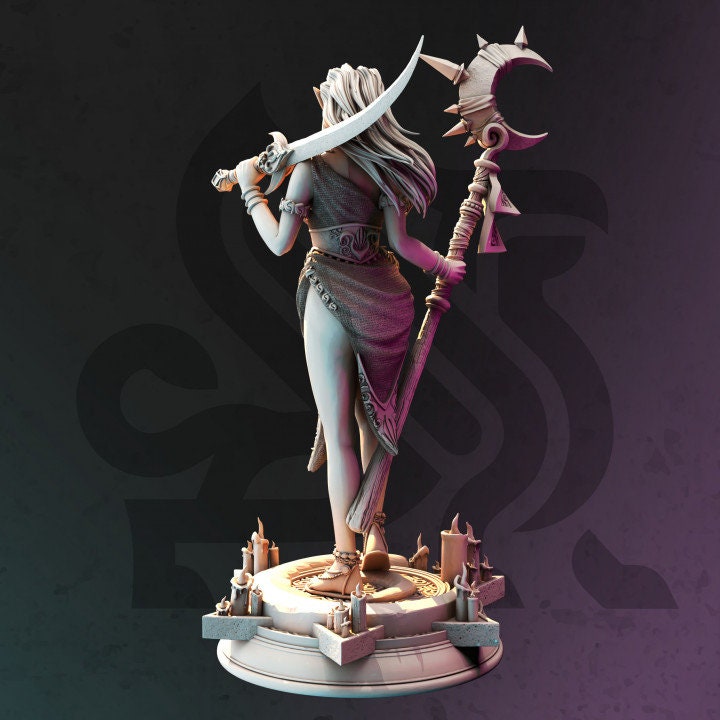 Pinup Female Elf Druid Staff and Scimitar Miniature | 28mm, 32mm,54mm,75mm, 100mm Scales | Dungeons and Dragons  5E | DM Stash - Only-Games