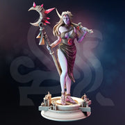 Pinup Female Elf Druid Staff and Scimitar Miniature | 28mm, 32mm,54mm,75mm, 100mm Scales | Dungeons and Dragons  5E | DM Stash - Only-Games
