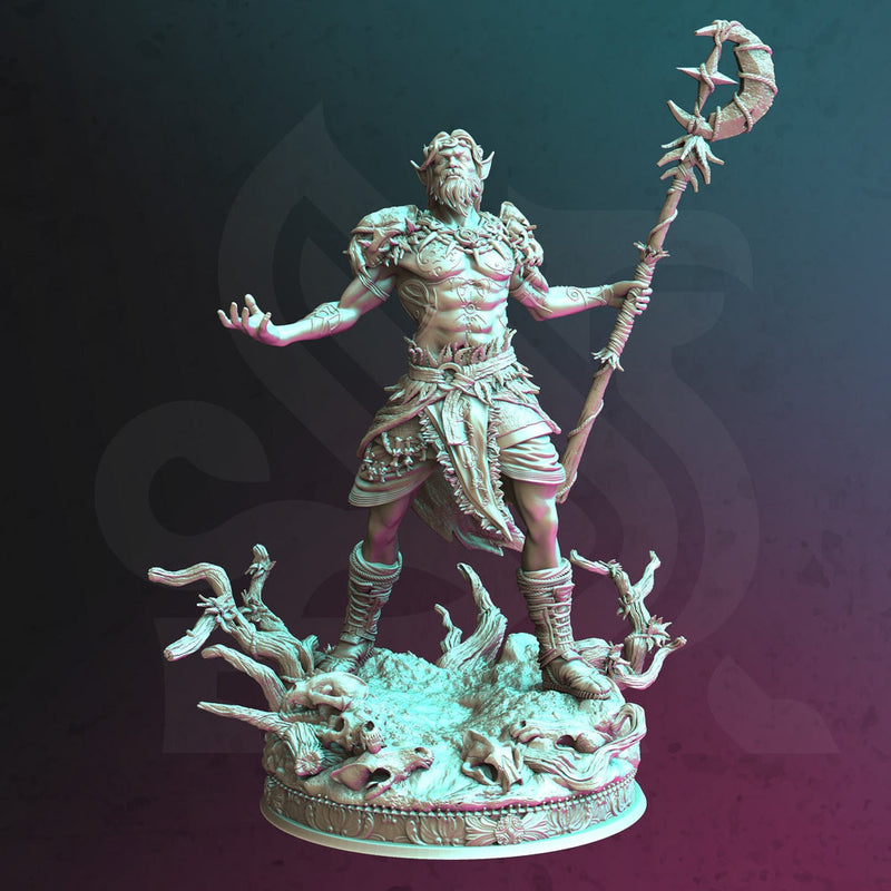 Half Elf Druid Circle of Stars, Moon with Staff Miniature | 28mm, 32mm,54mm,75mm, 100mm Scales | Dungeons and Dragons  5E | DM Stash - Only-Games
