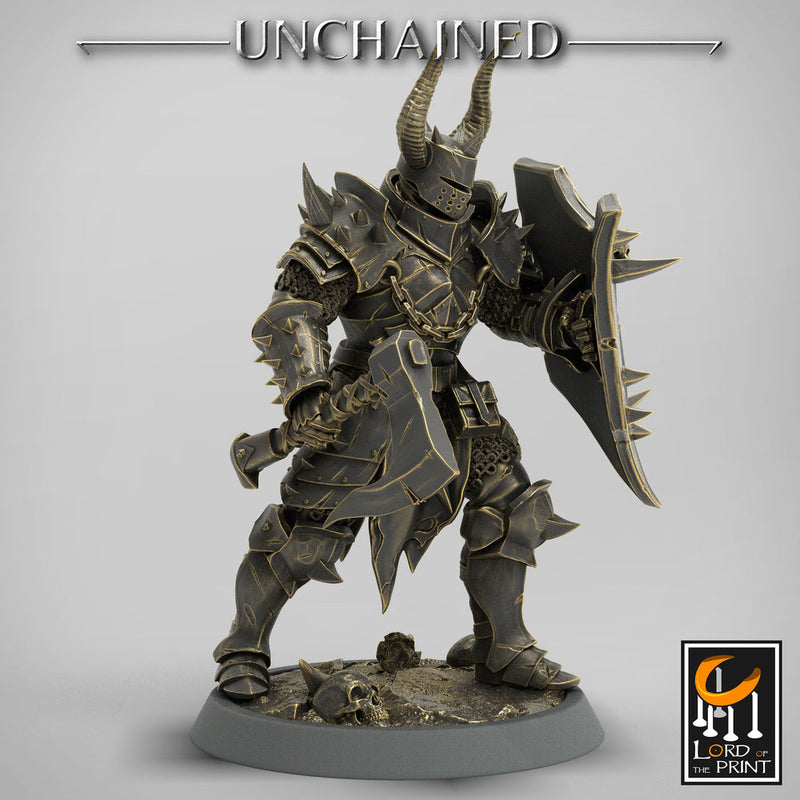 Fighter Axe and Shield, Oathbreaker Paladin, Unpainted Miniature | 28mm, 32mm,54mm 75mm,100mm Scales | Dungeons and Dragons | Pathfinder - Only-Games