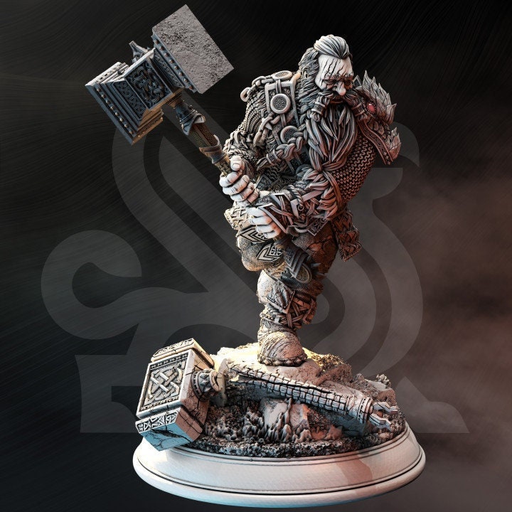 Dwarf Fighter Cleric w/ Hammer & Chainmail Miniature | 28mm, 32mm,54mm,75mm, 100mm Scales | DnD 5e Pathfinder | DM Stash - Only-Games