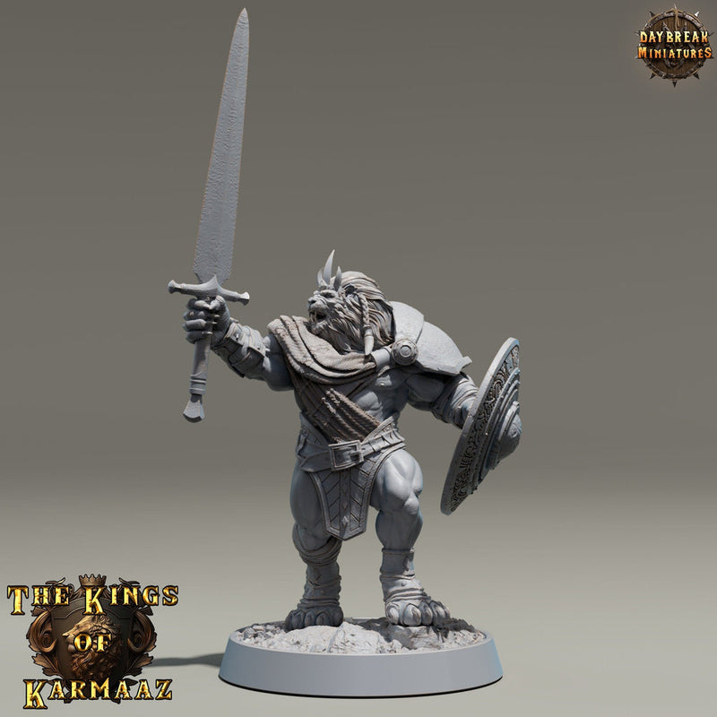 Leonin LionFolk Fighter Paladin | 28mm, 32mm, 54mm, 75mm Scales,100mm Tall | Dungeons and Dragons D&D 5e | Pathfinder| Daybreak Miniatures - Only-Games