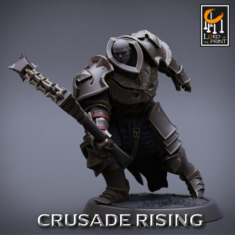 Paladin Knight Flail Templar Unpainted Miniature | 28mm, 32mm,54mm,75mm, 100mm Scales | Dungeons and Dragons |Pathfinder | Lord of The Print - Only-Games