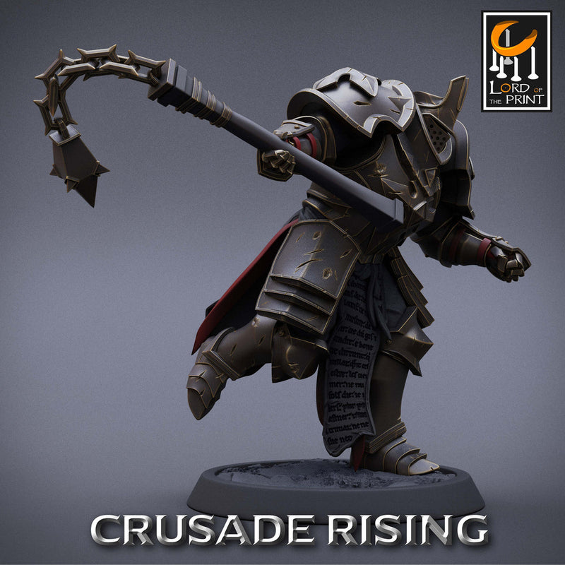 Paladin Knight Flail Templar Unpainted Miniature | 28mm, 32mm,54mm,75mm, 100mm Scales | Dungeons and Dragons |Pathfinder | Lord of The Print - Only-Games