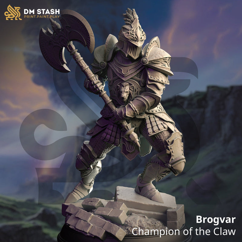 Human Paladin Fighter Full Platemail Great Axe  Miniature | 28mm,32mm,54mm,75mm,100mm Scales | Dungeons and Dragons Pathfinder | DM Stash - Only-Games
