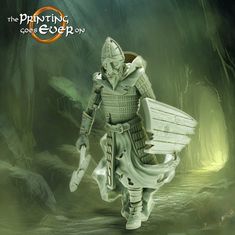 Undead Ghost Fighter with Axe and Shield | Miniature | 28mm, 32mm, 75mm, 100mm Scales | Pathfinder Figure | D&D 5e | Figurine unpainted | - Only-Games