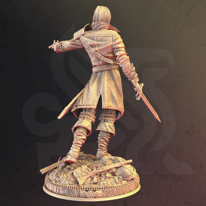 Human Gunslinger Fighter Unpainted Miniature | 28mm, 32mm,54mm,75mm,100mm Scales | Dungeons and Dragons Pathfinder |DM Stash - Only-Games
