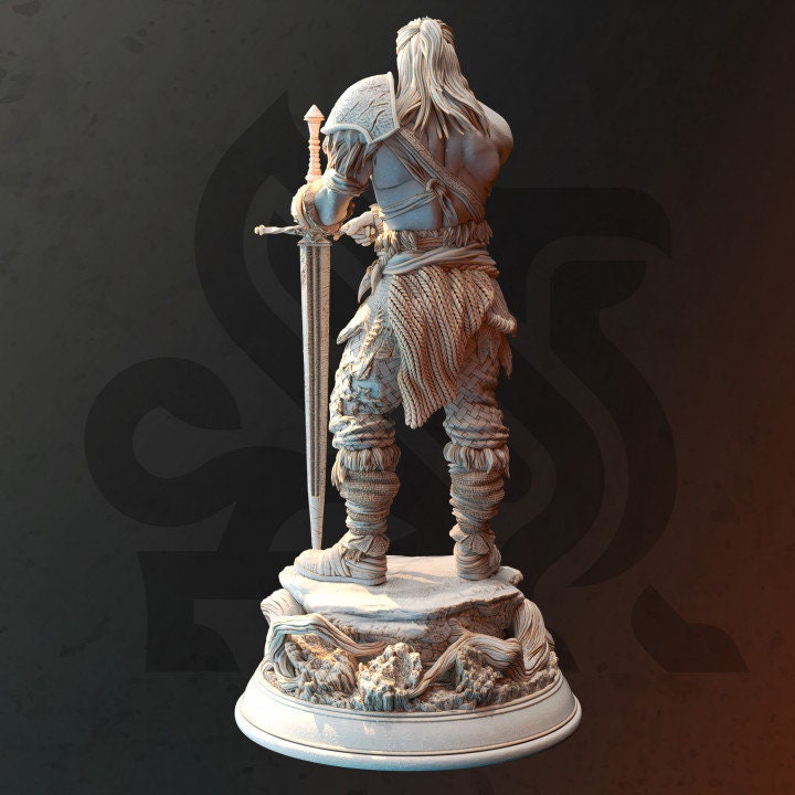 Human Ranger Fighter with Sword | Miniature | 28mm, 32mm, 75mm, 100mm Scales | Pathfinder Figure | DnD | Figurine unpainted | - Only-Games