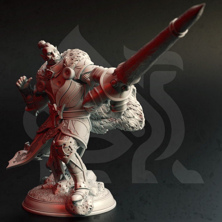 Half-Orc Paladin Fighter Cavalier with Lance | Miniature | 28mm, 32mm, 75mm, 100mm Scales | Pathfinder Figure | DnD | Figurine unpainted | - Only-Games