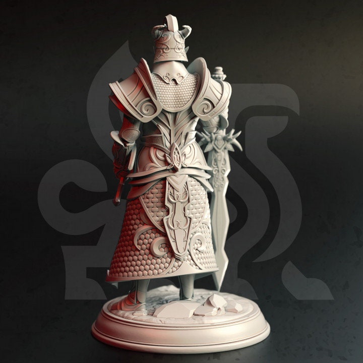 Elf Tiefling Paladin Fighter | Miniature | 28mm, 32mm, 54mm, 75mm, 100mm Scales | Pathfinder Figure | DnD | Figurine unpainted | - Only-Games