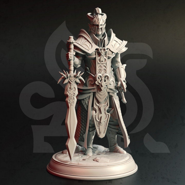 Elf Tiefling Paladin Fighter | Miniature | 28mm, 32mm, 54mm, 75mm, 100mm Scales | Pathfinder Figure | DnD | Figurine unpainted | - Only-Games