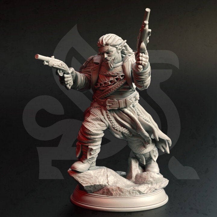 Gnome Gunslinger Fighter Artificer | Unpainted Miniature | 28mm,32mm,54mm,75mm,100mm Scales | Pathfinder Figure | DnD Figurine | DM Stash - Only-Games