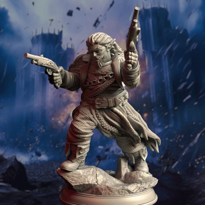 Gnome Gunslinger Fighter Artificer | Unpainted Miniature | 28mm,32mm,54mm,75mm,100mm Scales | Pathfinder Figure | DnD Figurine | DM Stash - Only-Games