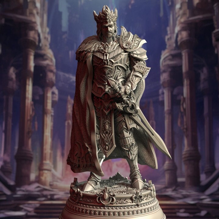 Human Paladin King Unpainted Miniature | 28mm, 32mm, 75mm, 100mm Scales | Pathfinder Figure | DnD | Figurine unpainted | - Only-Games