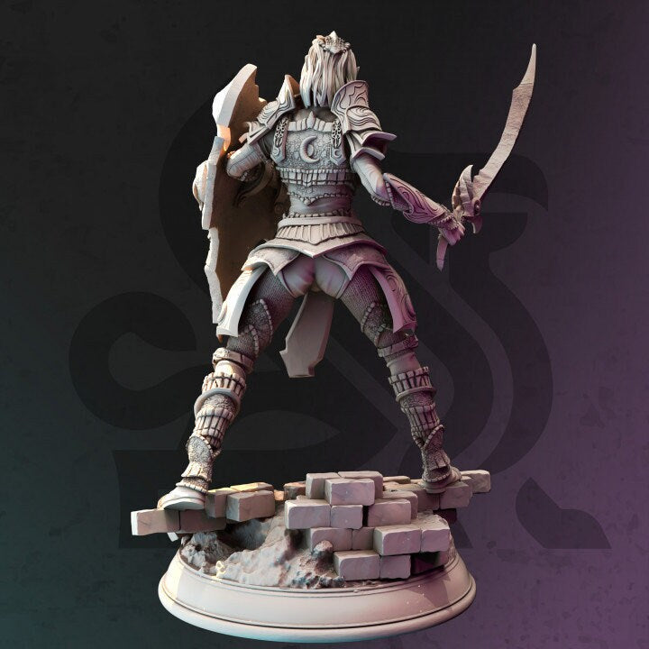 Female Dark Elf Oathbreaker Paladin Fighter Unpainted Miniature | 28mm, 32mm,54mm,75mm,100mm Scales | Dungeons & Dragons Pathfinder DM Stash - Only-Games