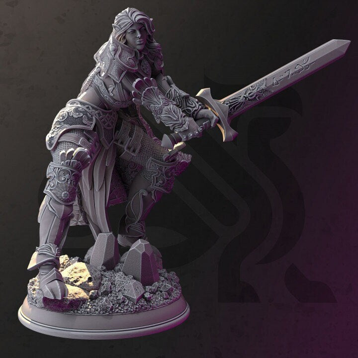 Female High Elf Paladin Fighter Spell blade, Moon Elf,  Eladrin Miniature | 28mm, 32mm,54mm,75mm, 100mm Scales | Dungeons and Dragons  5E - Only-Games