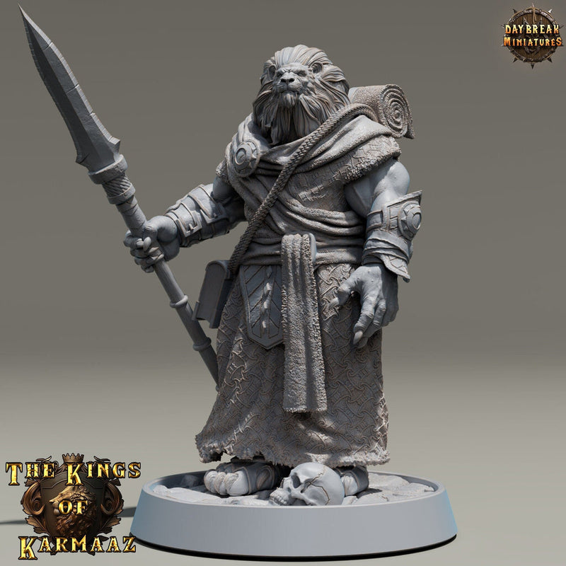 Leonin LionFolk Fighter Barbarian | 28mm, 32mm, 54mm, 75mm Scales,100mm Tall | Dungeons and Dragons D&D 5e | Pathfinder| Daybreak Miniatures - Only-Games