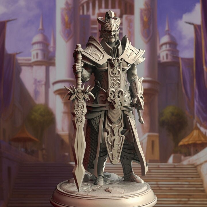 Elf Tiefling Paladin Fighter | Miniature | 28mm, 32mm, 54mm, 75mm, 100mm Scales | Pathfinder Figure | DnD | Figurine unpainted | - Only-Games