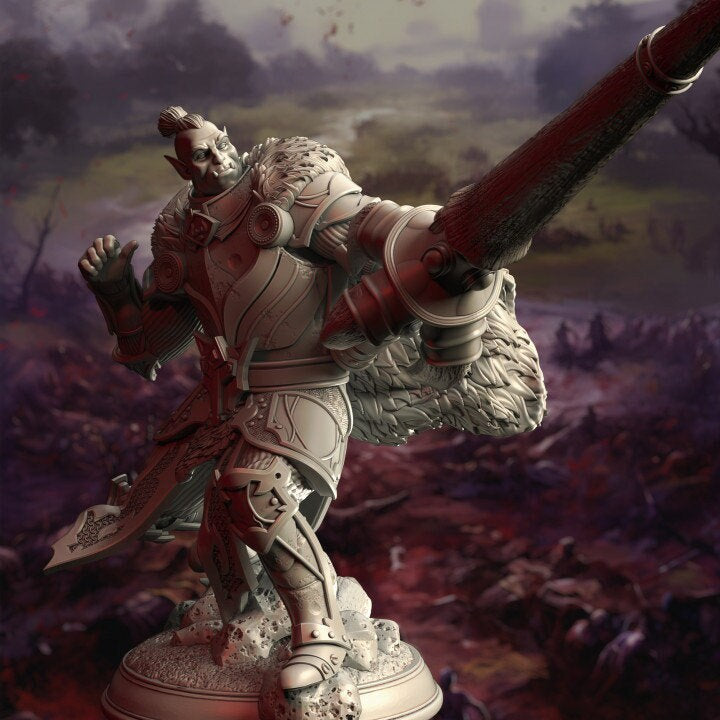 Half-Orc Paladin Fighter Cavalier with Lance | Miniature | 28mm, 32mm, 75mm, 100mm Scales | Pathfinder Figure | DnD | Figurine unpainted | - Only-Games
