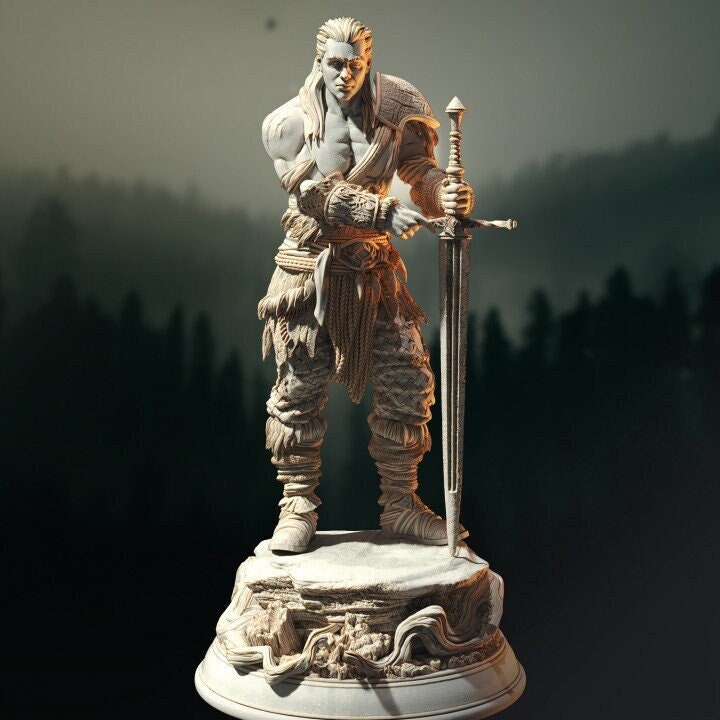 Human Ranger Fighter with Sword | Miniature | 28mm, 32mm, 75mm, 100mm Scales | Pathfinder Figure | DnD | Figurine unpainted | - Only-Games