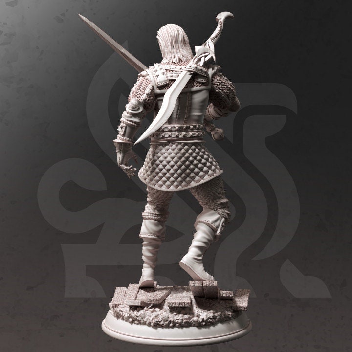 Human Ranger Fighter with Sword | Miniature | 28mm, 32mm, 75mm, 100mm Scales | Pathfinder Figure | DnD | Figurine unpainted | - Only-Games